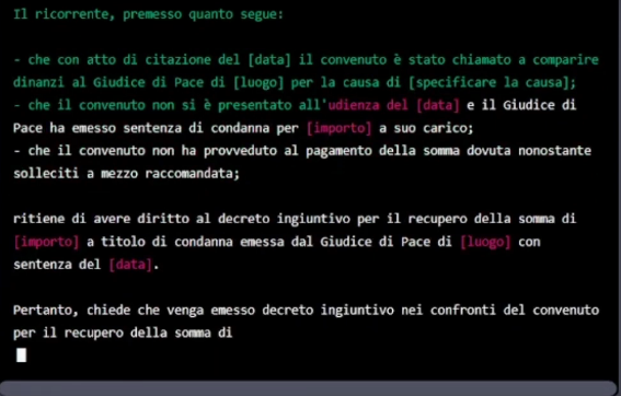 Ricorso decreto ingiuntivo chatgpt